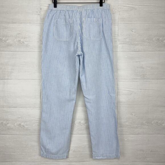 Anthropologie Seashore Linen Blend Pants Women XS Blue Striped Rope Belt Crop - Picture 7 of 16